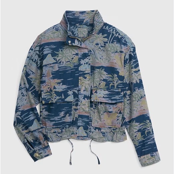 GAP Jackets & Blazers - Gap Mockneck Drapey Utility Jacket Cotton Linen Blend, Aloha Tropical Print, Med